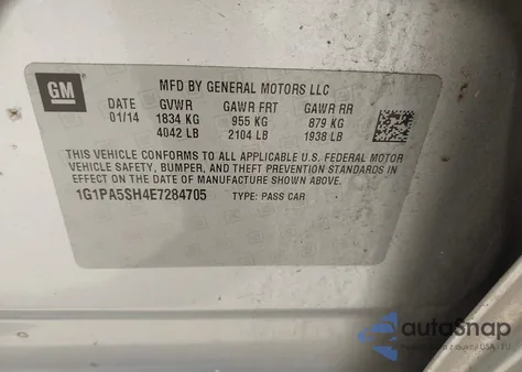 2014 Chevrolet Cruze Ls Auto from USA, damaged, VIN 1G1PA5SH4E7284705